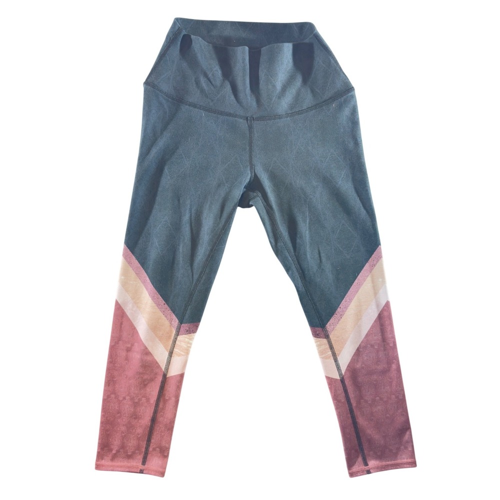 310 | Alo Yoga Womens XS High Waisted Colorblock Chevron 7/8 Leggings Grey Mauve